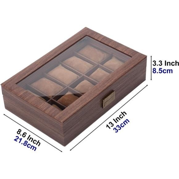 10Slot PU Leather Watch Box Organizer Watch Case w/ Glass Top For Luxury Watches - Picture 2 of 6